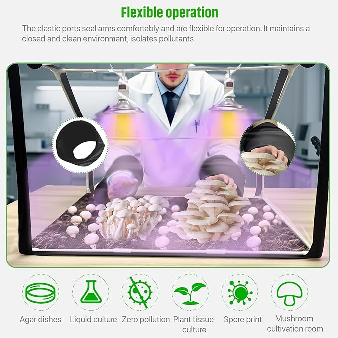 Large Still Air Box Mushroom Grow Set, 30×20×20 Inch Mycology Fume Hood Propagation Tent with Two Mushroom Lights, Provide 360°lllumination, Durable& Easy to Install, Ideal for Indoor Growers