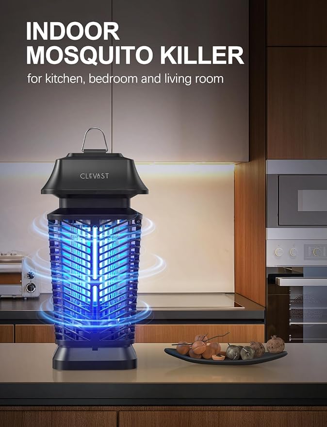 CLEVAST Bug Zapper Outdoor - Electric Mosquito Killer with UV Light, Waterproof Fly Trap for Patio, Yard, Garden, Indoor Use, Black Insect Zapper Lamp - Modern