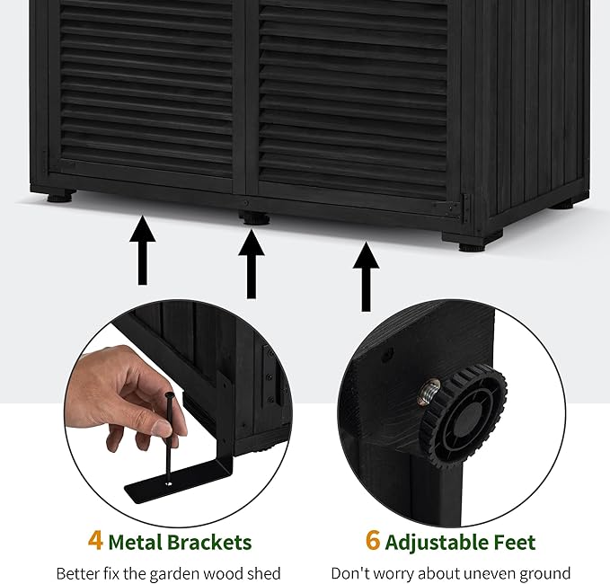 MCombo Outdoor Storage Cabinet, Wooden Storage Shed with Latch, Outside Garden Tool Shed with 2 Doors for Patio Yard Lawn, 1900 (Black, Large)