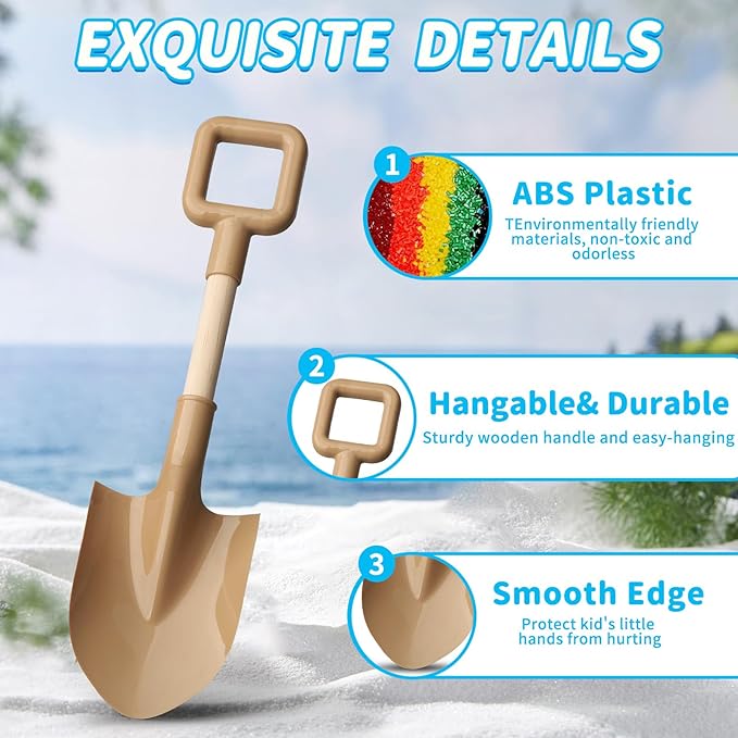 16" Wood Beach Sand Shovel Toys for Kids Adults, Heavy Duty Beach Toys Shovels for Sandbox Table, Sand Toy Shovel for Shoveling, Digging, Garden Fun