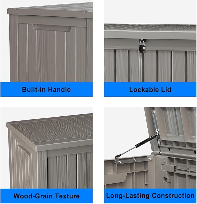ROJIK Outdoor Storage Housing Deck Box - Waterproof Patio Furniture, Garden Tools, Cushions, Pool Accessories Storage Bench with Lockable Lid and Side Handles (Grey 158 Gal)