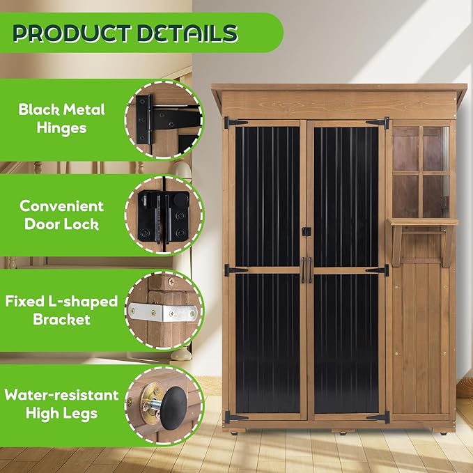 Large Outdoor Storage Cabinet Waterproof with Shelves, Outside Storage Shed Tall Backyard Cabinet with Fold-Out Table for Patio, Garage, Garden, Pool Accessories Storage (70.5" H x 51" L)