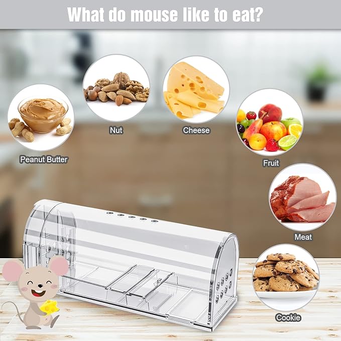 4 Pcs Humane Mouse Traps No Kill, Live Mouse Traps Indoor for Home, Reusable Mice Small Rat Trap Catcher for House & Outdoors(Clear)