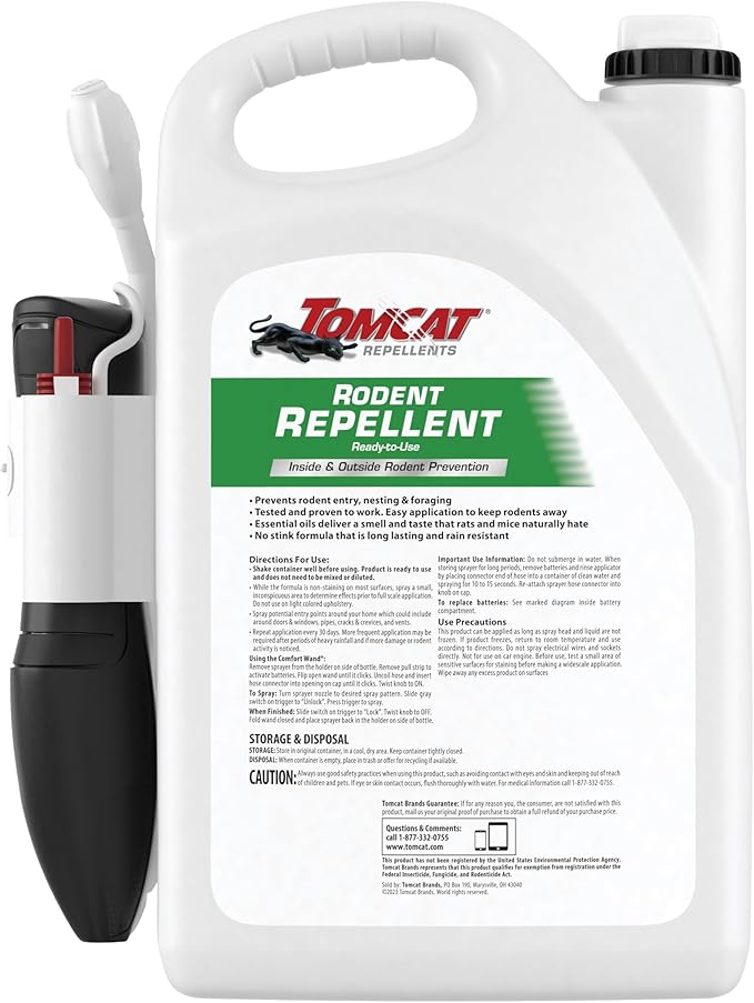 Tomcat Repellents Rodent Repellent Ready-to-Use, For Indoor and Outdoor Mouse and Rat Prevention with Peppermint, Cinnamon and Garlic Essential Oils, 1 gal.