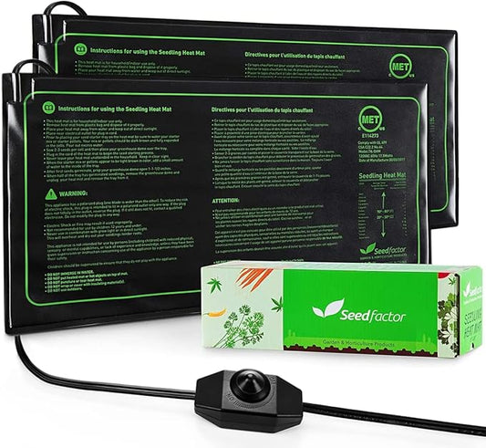 MET Certified 2 Pack Seedling Heat Mat, Seedfactor Adjustable Temperature Waterproof Durable Germination Station Heat Mat, Warm Hydroponic Heating Pad for Indoor Home Gardening Seed Starter