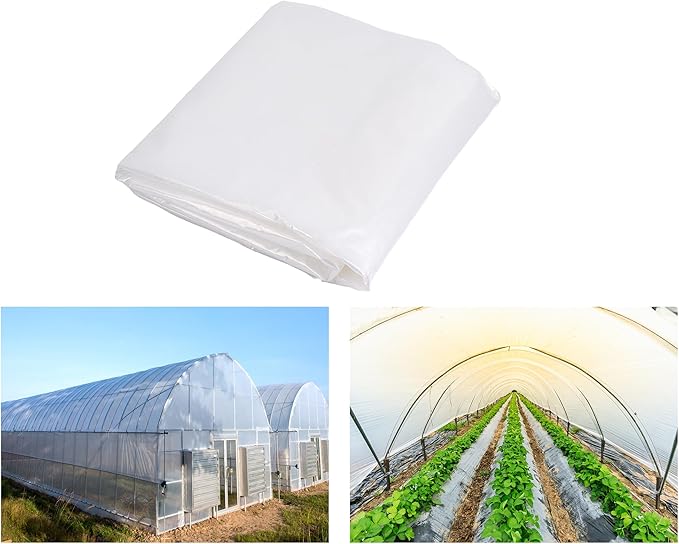 Greenhouse Film 13 x 26 Ft Greenhouse Plastic Plant Covers Freeze Protection UV Resistant PE Clear Film for Plants Dust Proof Resist Cold Weather Heavy Rainfall Strong Winds