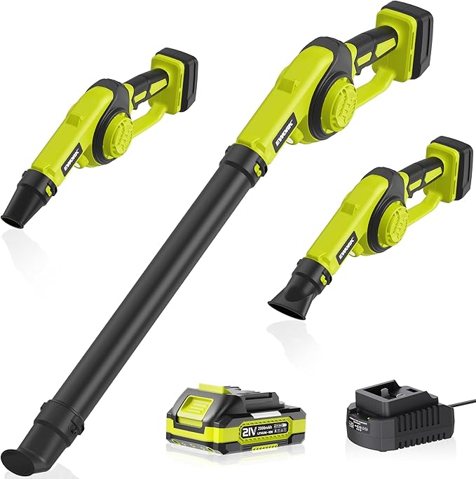 EWORK Small Leaf Blower Cordless 21V Mini Leaf Blower 200 MPH with Battery and Fast Charger, Lightweight Electric Leaf Blowers, Compact Blower for Jobsite, Patio Cleaning, Lawn Care, Blowing Leaves