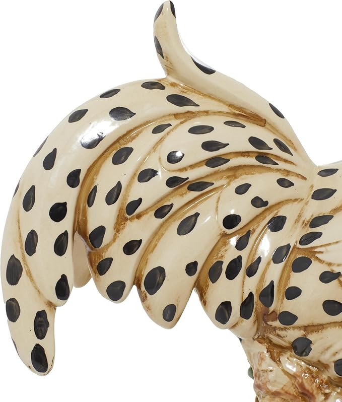 Deco 79 Ceramic Rooster Decorative Garden Sculpture Spotted Indoor Outdoor Garden Statue with Black and Red Accents, Outdoor Sculpture 13" x 6" x 14", Beige