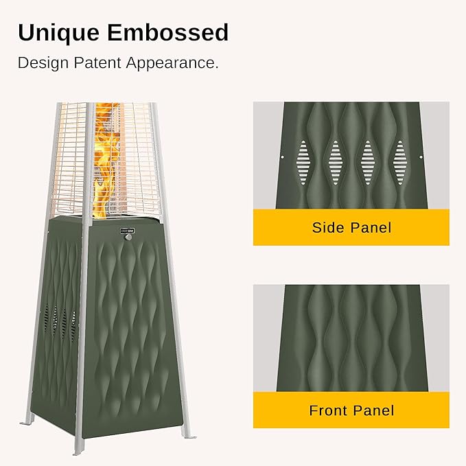 EAST OAK Pyramid Patio Heater, 48,000 BTU Outdoor Patio Heater, Quartz Glass Tube Propane Heater, Triple Protection System, With Wheels, Outdoor Heater for Commercial & Residential, Green