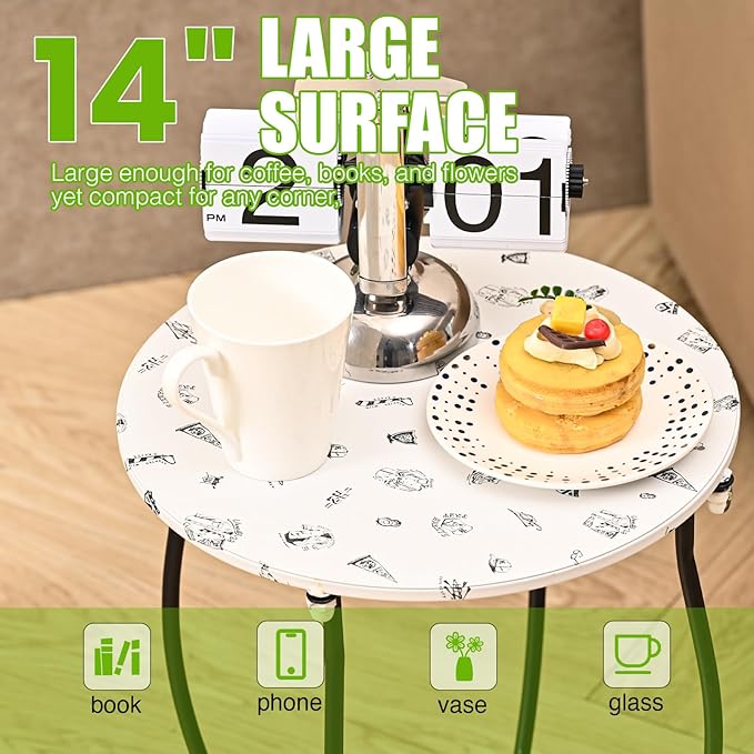 Patio Side Table, Versatile 14" Round Side Table Metal Stand for Balcony Yard Porch Bedside Rocking Chair and Pool Chair, Weather Resistant Accent Table for Indoor Outdoor Use, Easy Assembly