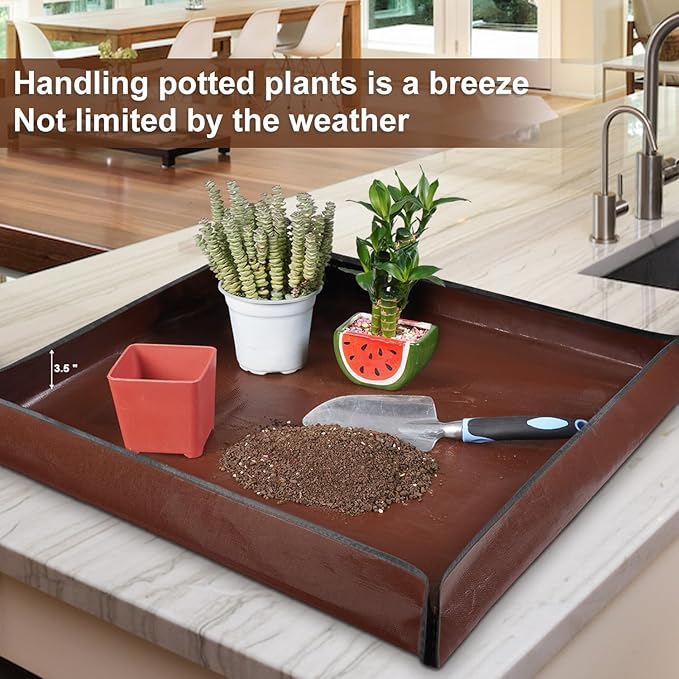 27"x 27" Repotting Mat for Indoor Plant Transplanting and Mess Control Foldable Waterproof Potting Tray-Easy to Clean Gardening Gifts for Plant Lovers