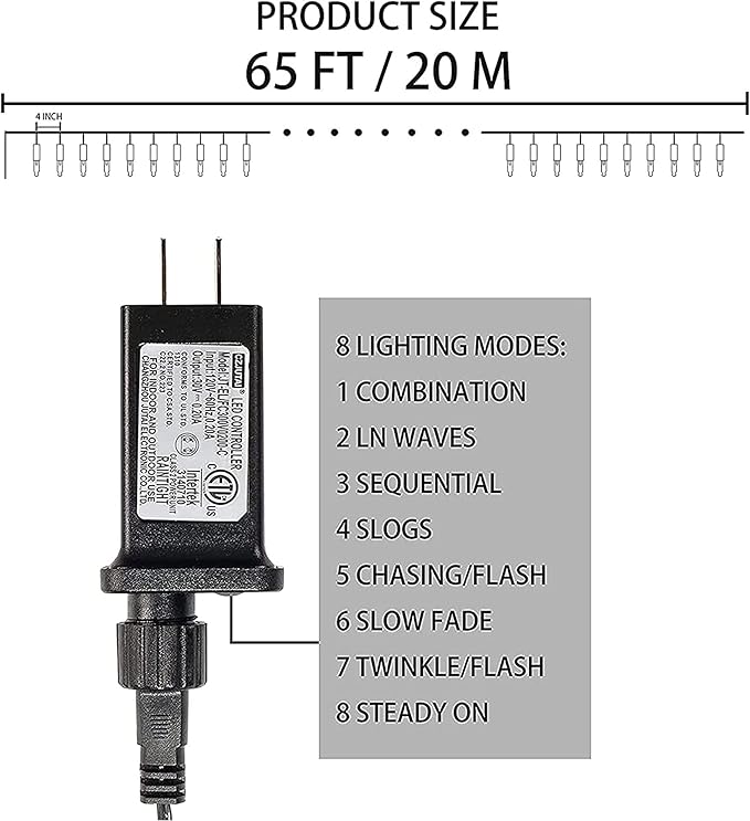 Dazzle Bright 200 LED Halloween Mini String Lights, 65FT Connectable Waterproof Plug in with 8 Modes Lights for Indoor Outdoor Patio Garden Party Decorations (Purple & Orange)