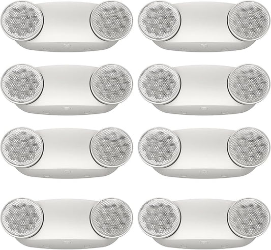 SPECTSUN 8 Pack LED Exit Emergency Light Combo with Battery Backup-US Standard Commercial Corded Emergency Exit Sign Lights for Home Power Failure,UL 924 Certified,White Emergency Lighting Exit Signs