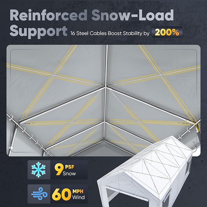 Quictent Heavy Duty 13x25 ft Carports with Side Zipper Doors & Snowproof Steel Cables & Ventilated Windows, Waterproof Storage Shelter for Car, Boat, RV, Outdoor Equipment, White