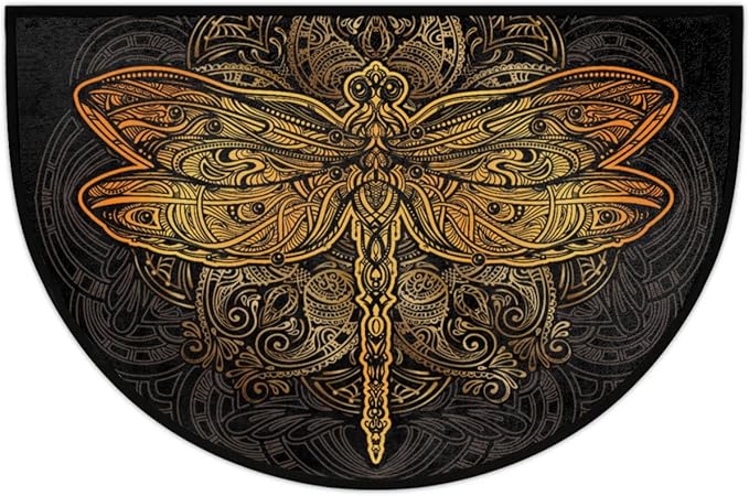 cfpolar Boho Dragonfly Half Round Door Mat, Non Slip Area Rug Soft Doormat for Front Door Indoor Entrance Welcome Mat for Garage Patio Home Decor 24 x 36 in