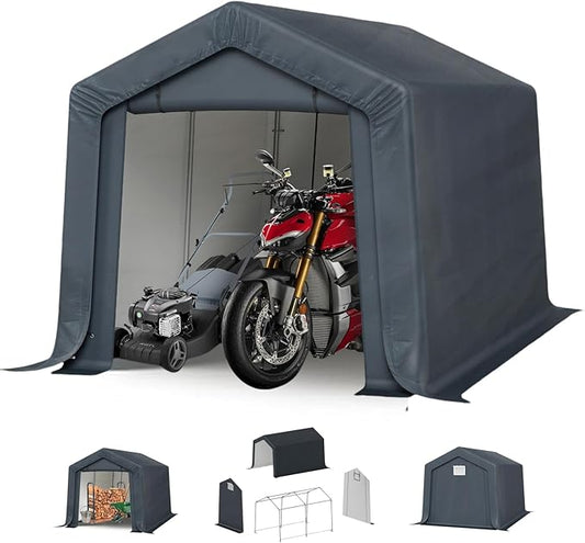 MFSTUDIO Outdoor Storage Sheds 8x12 ft, Portable Carport Shelter Garages Heavy Duty Canopy with Rolled up Zipper Doors,Outside Utility Shed Garage Tent for Motorcycle, Bicycles,Lawn mowers and Tools