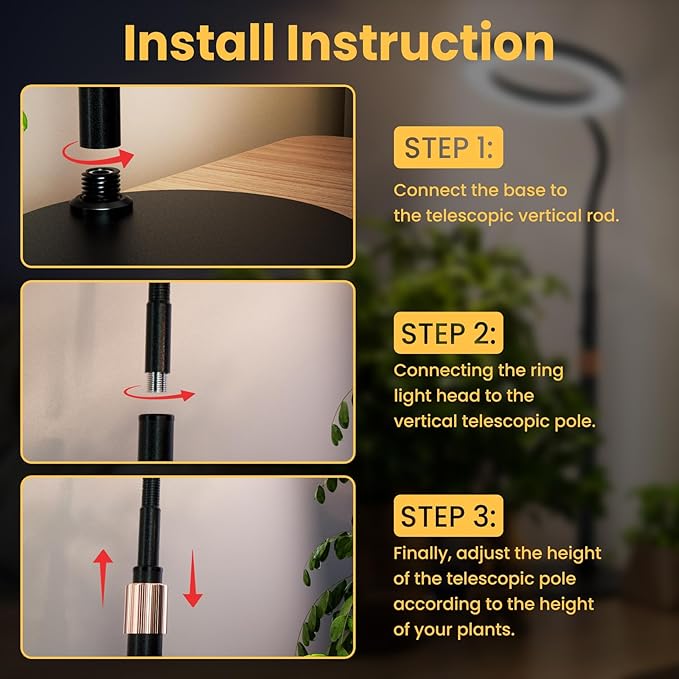 bseah Grow Light, LED Plant Light for Indoor Plants Growing, Full Spectrum Desk Grow Lamp with Pedestal, Automatic Timer for 3H/9H/12H, 10 Dimmable Levels, Height Adjustable