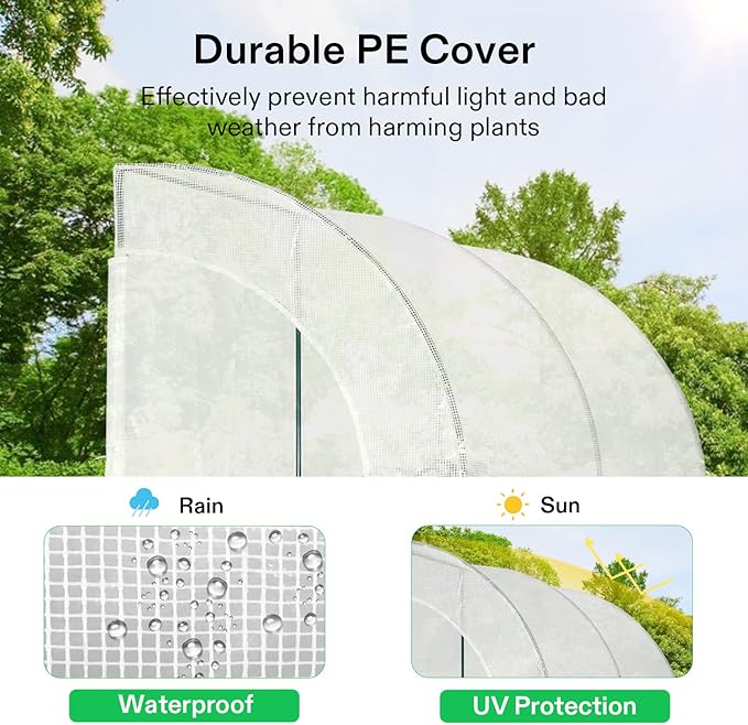 VIVOSUN Mini Lean-to Greenhouse, 6.6’ x 3.3’ x 6.9’ Portable Wall House with White PE Cover and Shelf for Compact Garden 79x39x83-Inch