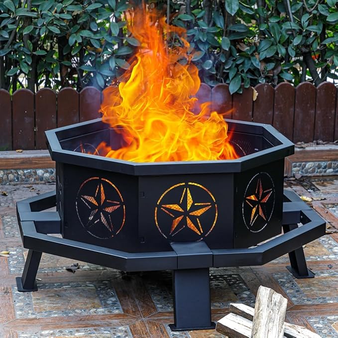 35 Inch Octagonal Outdoor Fire Pit,Wood Burning Fire Pit for Bonfire,Outside,Camping, Backyard, Patio