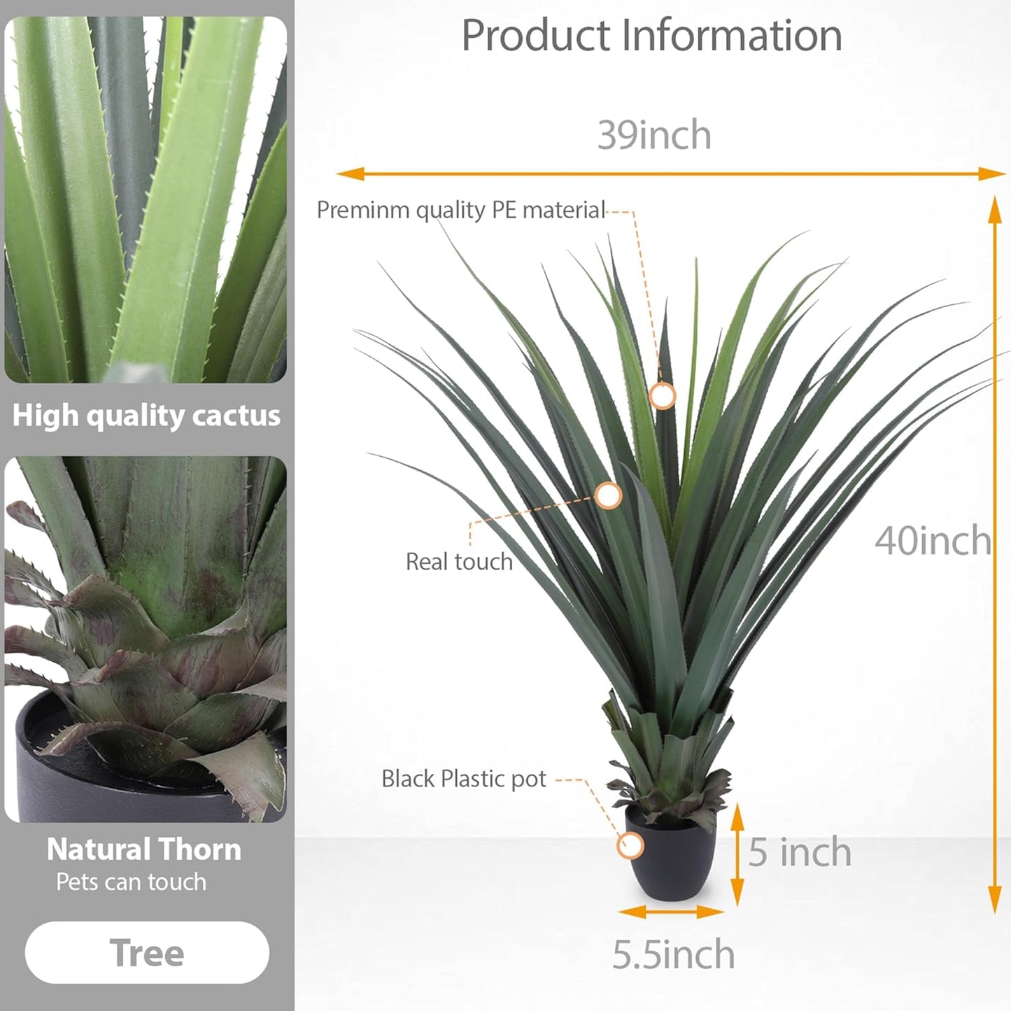 Artificial Spiked Agave Plant 40inch Faux Agave Plants for Front Porch Patio Indoor Outdoor Home Office Decor (2PACK)