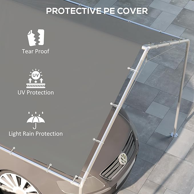 Outsunny 10' x 20' Carport Replacement Top Canopy Cover, UV Resistant and Water Resistant Car Port Portable Garage Tent Cover with Ball Bungee Cords, Dark Gray, Only Cover