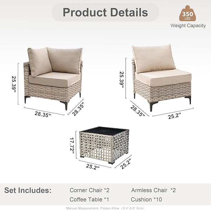 Outdoor Sectional Patio Furniture Set with Glowing Table,5 Pieces Wicker Conversation Sets L Shaped Couch Out Door Sofa Set Outside Furniture for Garden Deck Yard Porch,Beige