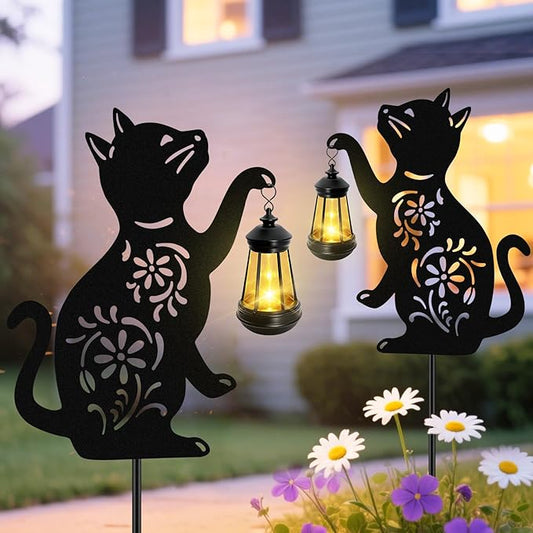 Solar Cat Hanging Lantern Outdoor,Black Cat Solar Lights, Cat Lover Gifts for Women Mom Grandma Birthday,Christmas,Mother's Day,Waterproof Garden Ornaments Decor Outside Backyard,Patio,Pathway,2 Pack