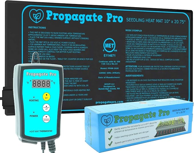 Seedling Heating Mat | Fits (1) Standard 1020 Tray | Germination Grow Heat Pad for Seed & Starter Plants Soil Warmer for Indoor Home Gardening (10x20 Single + Heating Thermostat)