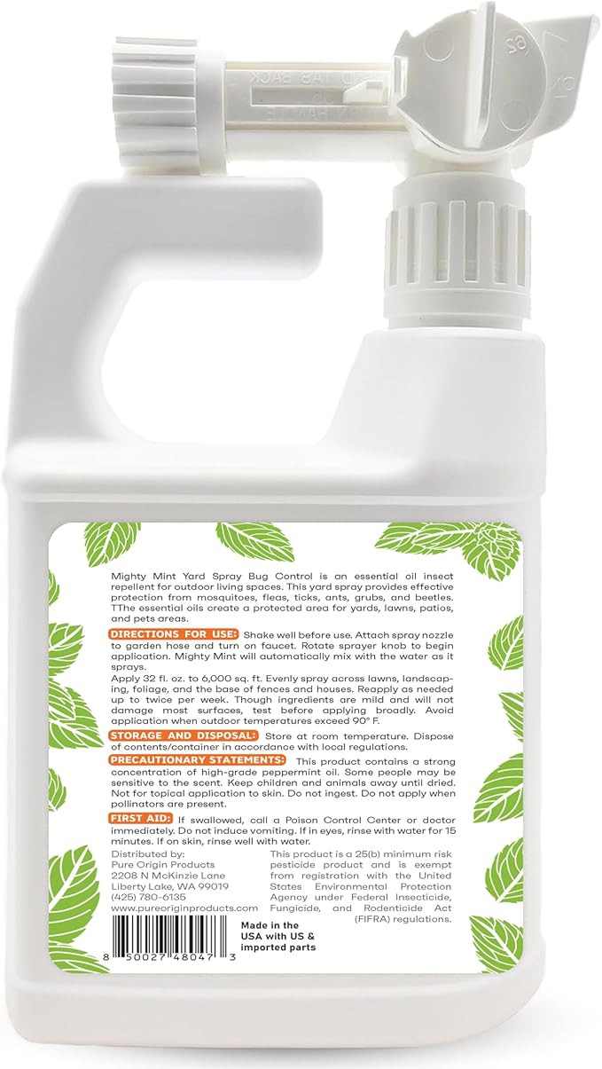 Mighty Mint Peppermint Oil Lawn & Yard Bug Control Spray – Natural Outdoor Pest Repellent for Fleas, Ticks, Mosquitoes, Ants, and More – Plant-Based, Extra-Strength Formula – 32 oz
