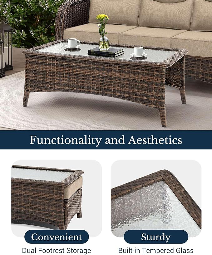 HILLGA Luxury Patio Furniture Set with 6-Inch Thick Cushions, High Back Outdoor Swivel Rocker Chairs Patio Loveseat and Couch, 6-Piece All Weather Conversation Set for Porch Deck Pool Yard, Beige (V3)