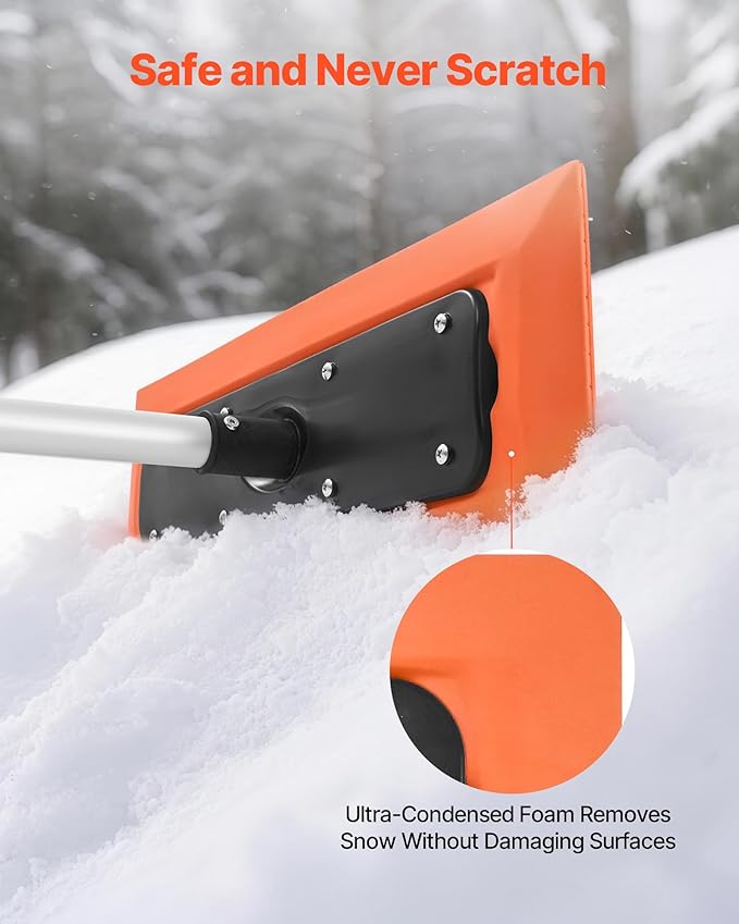 VEVOR Snow Roof Rake, 4ft Long Reach Car Roof Snow Scraper, 17.7 in Foam Blade for No Scratches, Non-Slip Handle, Lightweight Snows Removal Tool for Vehicle Garage Rooftop Leaves Debris Clearing
