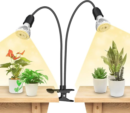 SANSI LED Grow Lights for Indoor Plants, Lifetime Free Bulb Replacement, 300W Full Spectrum Dual Gooseneck Clip Plant Grow Light with Optical Lens for High PPFD Growing Power Lamp