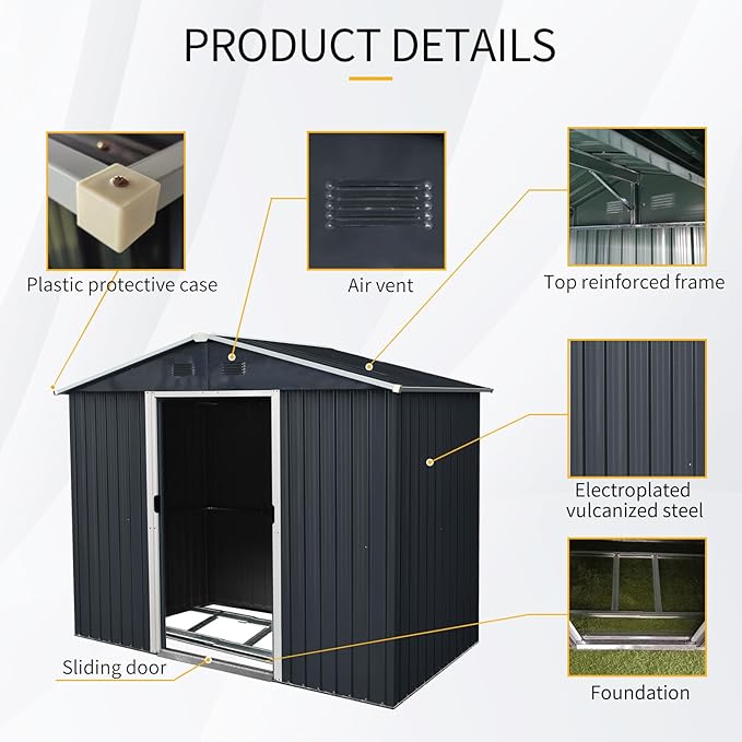Outdoor Storage Shed, 8x4ft Metal Storage Shed with Vents and Metal Foundation, Lockable Sliding Door, All Weather Tilted Roof Tool Shed for Backyard, Patio, Lawn, Black