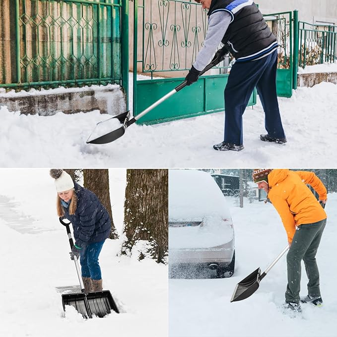 OCGIG Snow Shovel for Driveway Car Garage Home Snow Removal, Heavy Duty 48inch Long Large Capacity Portable Folding Snow Shovel with D-Grip Handle Aluminum Strip for Garden Car Camping Outdoor
