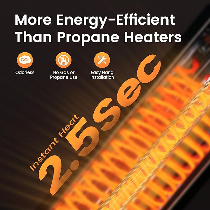 Infrared Heater 24H Timer Outdoor Heater, IP65, Memory Function Infrared Electric Patio Heater, 9 Levels Heating Touchscreen With Remote Electric heater, Restaurant Backyard, 1500W, Black