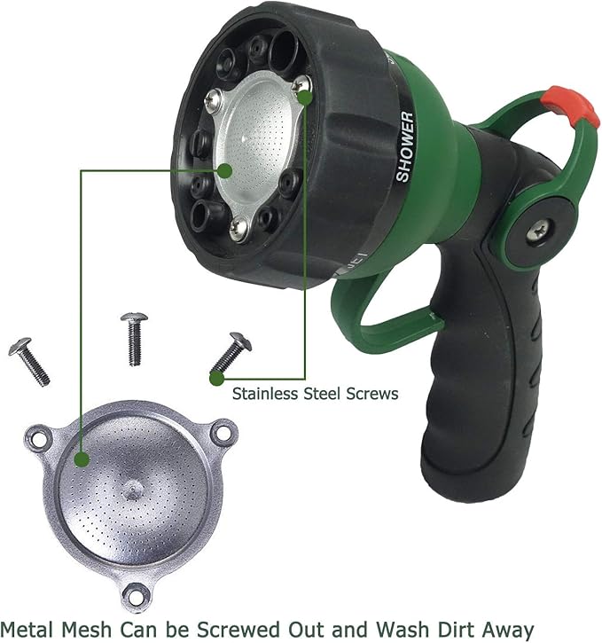 Garden Hose Nozzle Thumb Control Heavy Duty Metal Water Nozzle with Adjustable Watering Patterns High Pressure Hose Nozzle Sprayer, Pefect for Car Washing and Pets Showering