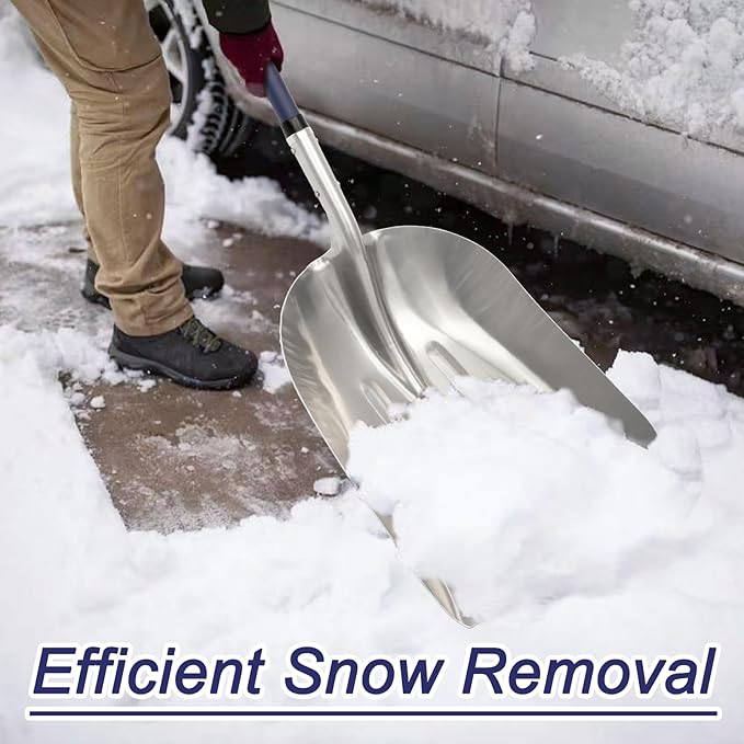 Aluminum Snow Shovel - Large Capacity Driveway Snow Removal Tool, Fiberglass D-Handle, 45 Inch Blade