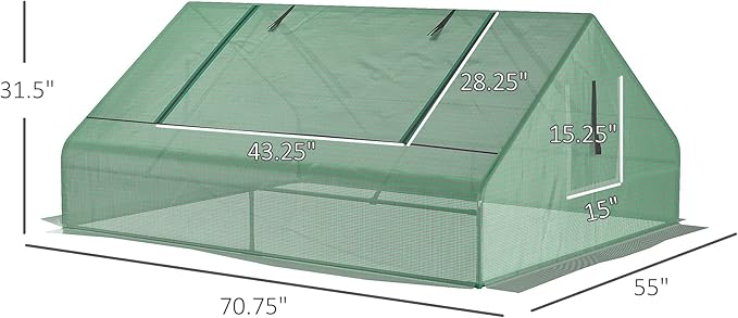 Outsunny 71" x 55" x 32" Mini Greenhouse, Small Green House, Garden Planting Shed, Outdoor Flower Planter Warm House with Zipper Windows and Door, Green