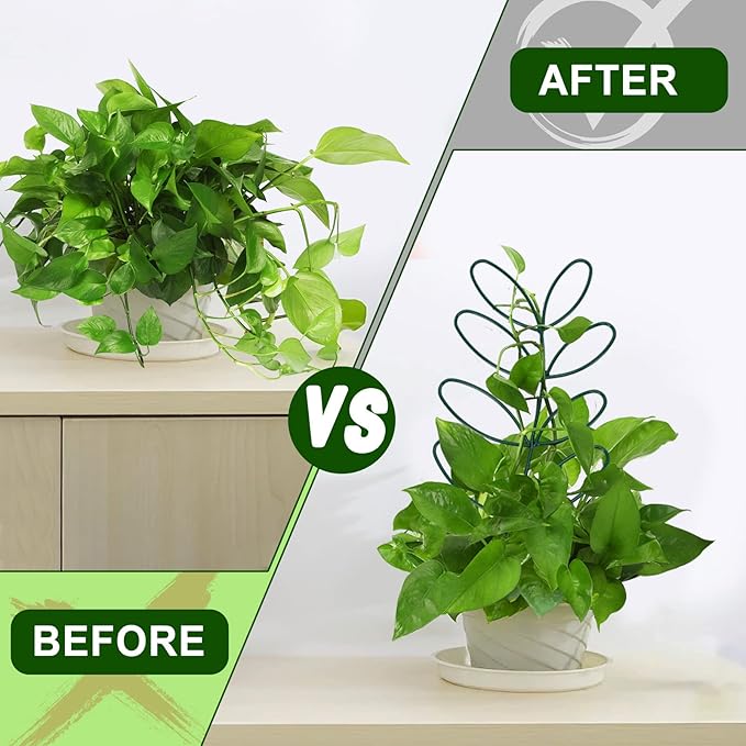AUGSUN 2 Packs Plant Trellis Garden Trellis Plant Stakes Trellis for Climbing Plants Indoor Plants Metal Leaf Shape Plant Support for Houseplants with 50 Ties Plant Lover Gift (Green)