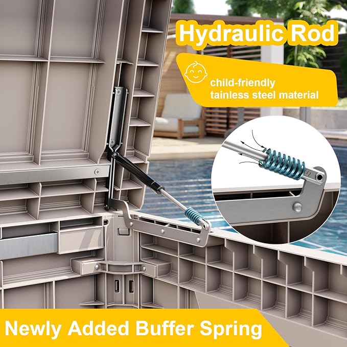 230 Gallon Large Deck Box,Resin Outdoor Storage Box with Lockable for Patio Furniture, Pool Accessories, Garden Tools Waterproof Outside Storage Box, Grey