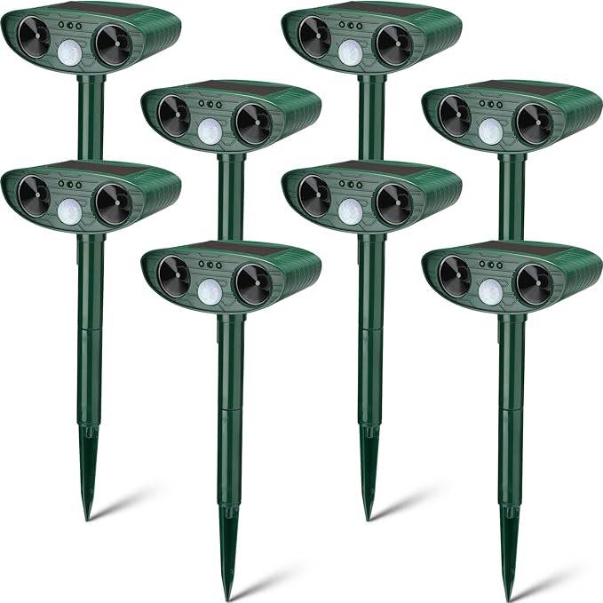 Ultrasonic Animal Repeller Outdoor Solar Ultrasonic Repellent Animal Deterrent with Motion Sensor Waterproof Deterrent Scarer Repel Cat Dog Squirrel Raccoon Skunk Rats(Green,8 Pack)