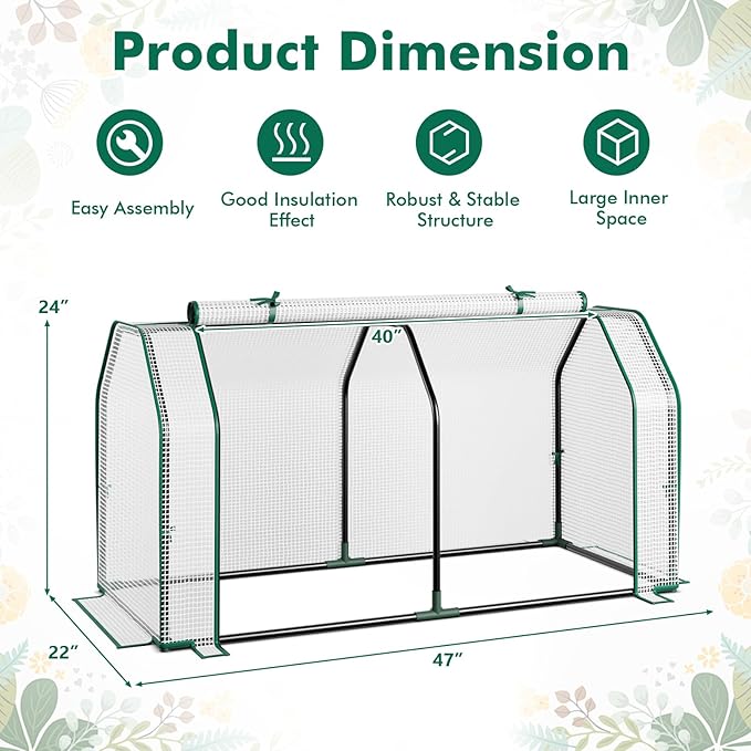 Happygrill Portable Mini Greenhouse w/Roll-up Zipper Door & All-Weather PE Cover, Outdoor & Indoor Greenhouse for Raised Garden Bed, Vegetables, Flowers, Patio, Lawn, Yard, Balcony