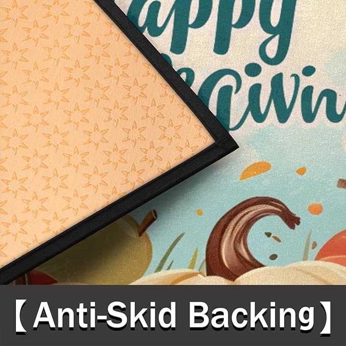 cfpolar Half Round Door Mat, Thanksgiving Day Semicircle Welcome Mat for Indoor Entrance, Garage, Patio - 24 x 36 in