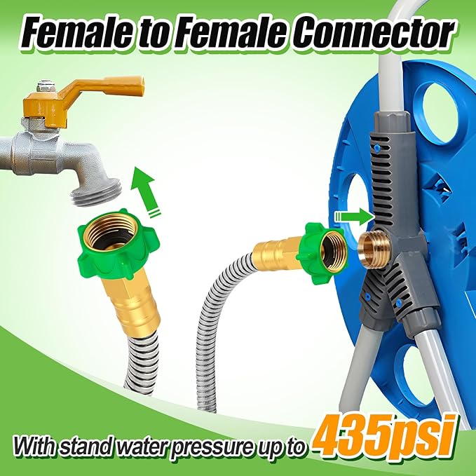 Short Garden Hose with Female to Female Connector - 2ft Metal Leakproof Leader Hose for Reel, Heavy Duty 304 Stainless Steel Flexible Water Pipe for Outdoor Garden Watering Car Pet Cleaning