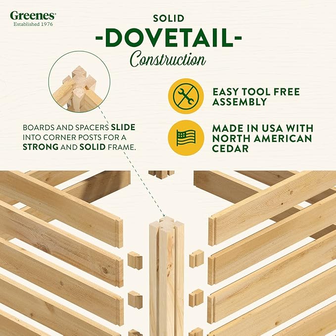 Greenes Fence Cedar Wood Composter Add-On Kit, 36" L x 36" W x 31" H / 173.92 gallons - Not Meant for Independent use; to be Added on to RCCOMP36 Composter Kit - Made in USA with North American Cedar