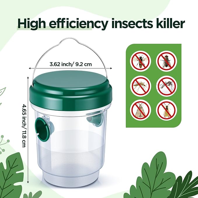 Qualirey 4 Pcs Wasp Traps for Outdoors Wasp Killer Hanging Bee Traps Reusable Fly Bee Killer for Indoor Outdoor Patio Garden Home (Green)
