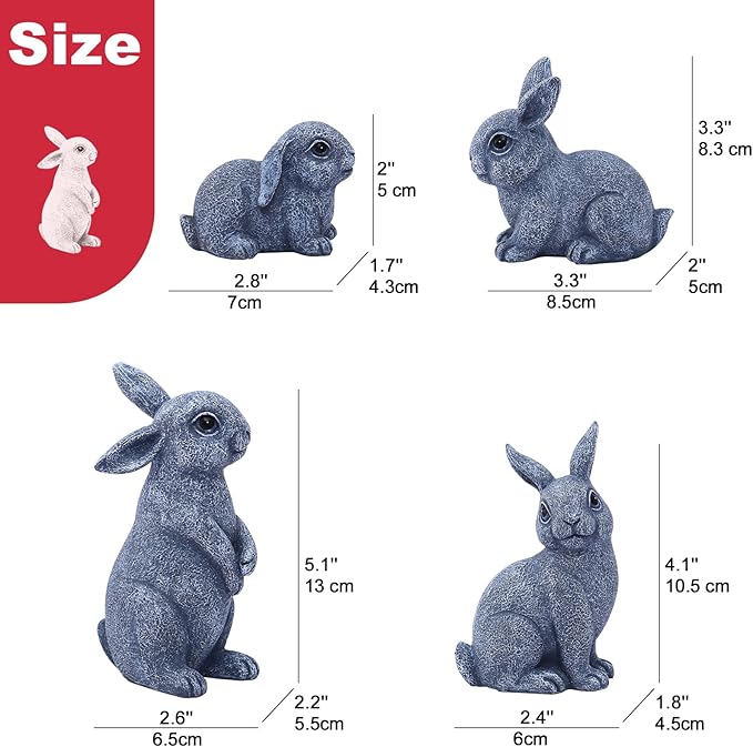 Nacome Bunny Statues for Fairy Garden Easter Decor: Outdoor Set of 4 Rabbit Table Sculptures for Clearance Outside Lawn Ornaments Porch Patio Balcony Yard – Gifts for Mom Grandma