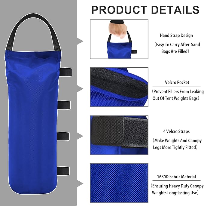 Eurmax USA Weight Capacity 112 LBS Extra Large Pop up Gazebos Weights Sand Bags for Pop up Canopy Tent Pergola Outdoor Instant Canopies,Sand Bags Without Sand, 4-Pack,Blue