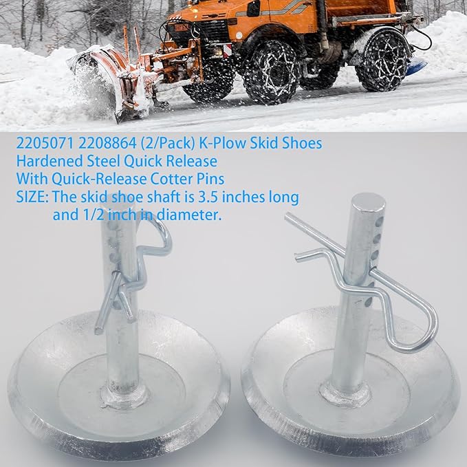 2205071 2208864 2-Pack Snow Plow Skid Shoes Quick Release Adjustable Pin Lock Plow Skid Feet Replacement Hardened Steel Snow Plow Non-Slip Base - with Quick-Release Cotter Pins