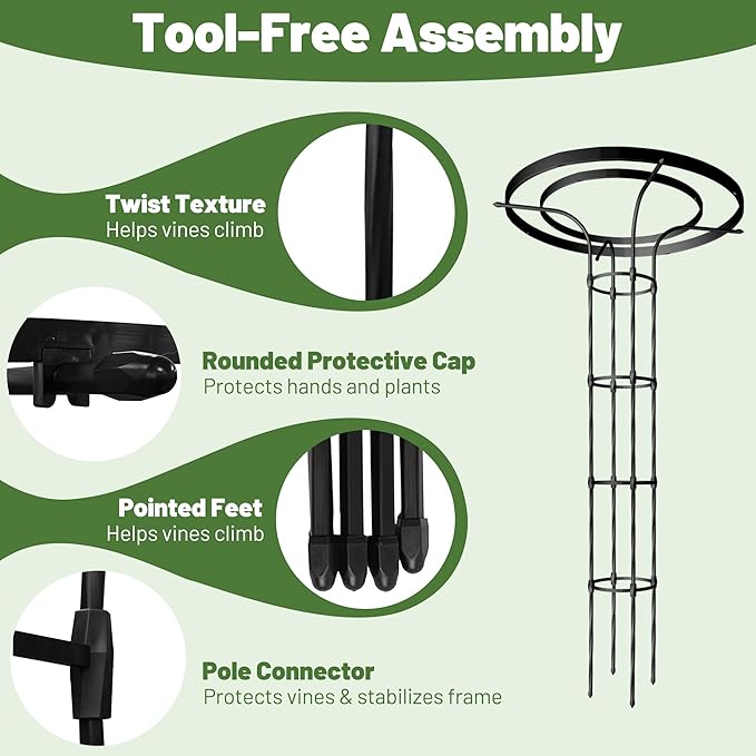 Garden Trellis for Climbing Plants Outdoor, 5.7FT Tall Metal Obelisk Trellis, 68.9" Umbrella Trellis for Potted Plants, Mushroom Top Trellises for Vines, Rose, Clematis, Pea, Bean, Tomato